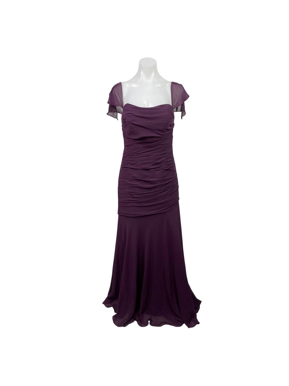 Watters & Watters Purple Short Sleeve Ruched Bridesmaid Maxi Gown Dress Size M